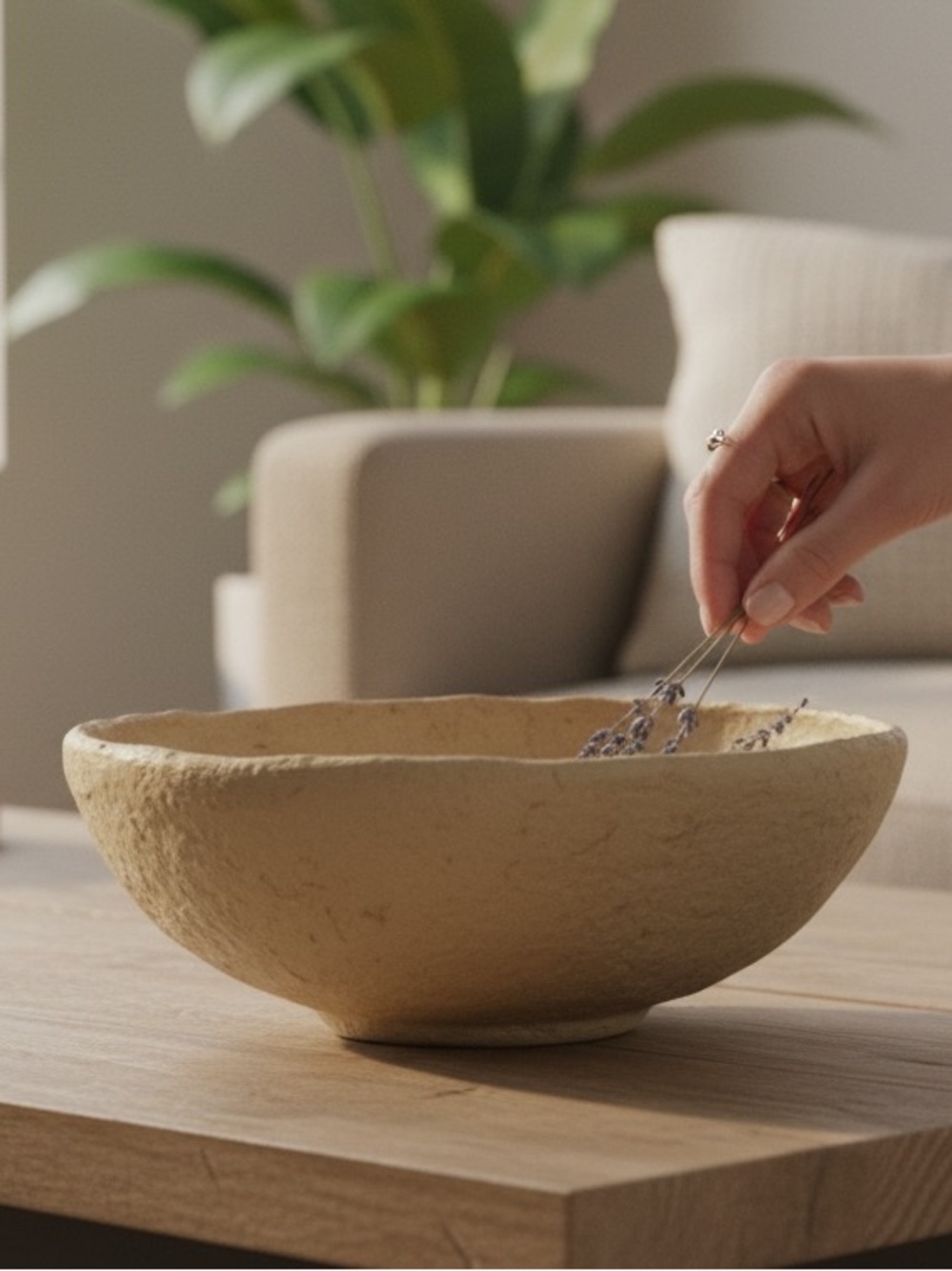 Handcrafted Cream Decorative paper mache Bowl - for decor only